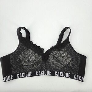 Cacique Black Lace Unlined Bra Full Coverage Plus Size Adjustable Straps 48D